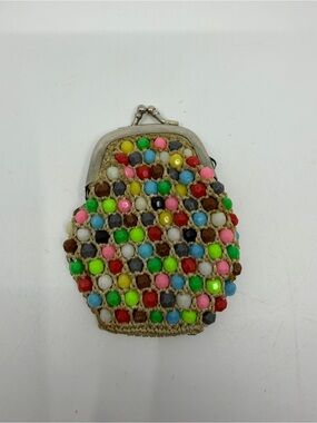 Vintage Crocheted & Beaded Multicolor Coin Purse - Women Bags